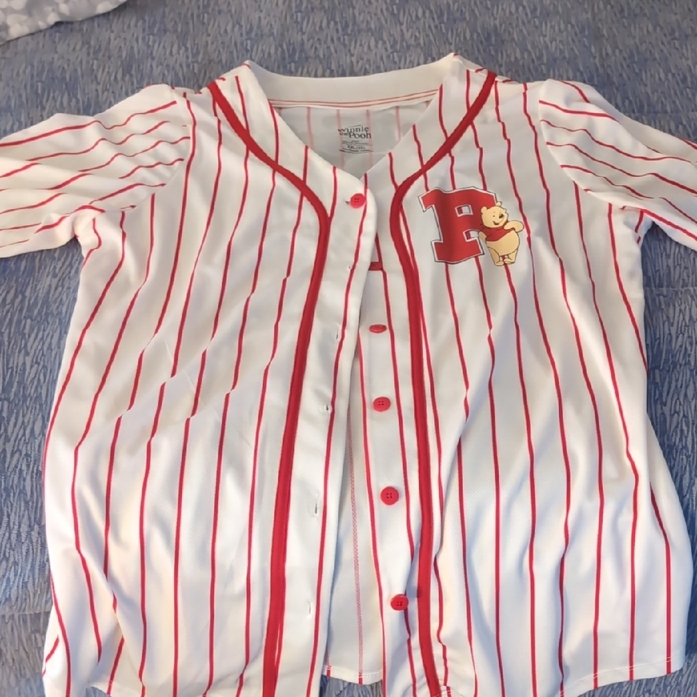 Disney Kids White and Red Striped Button Down Shirt